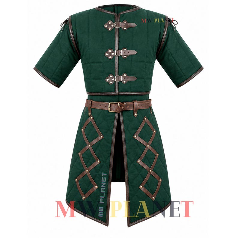 Medeltida Gambeson-rustning: Vadderad bomullsquiltad lajvkostym bild 2