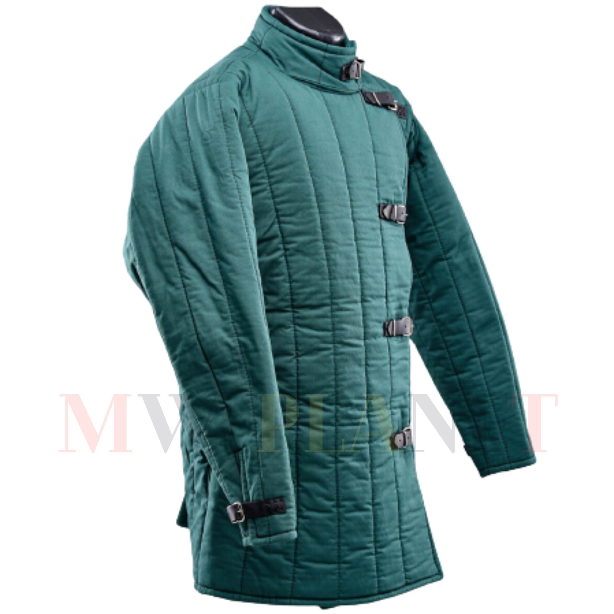 Gambeson Médiéval 13e Siècle – Rembourré Laine, 100% Coton, Boucles Cuir, Reenactment & LARP – Naturel