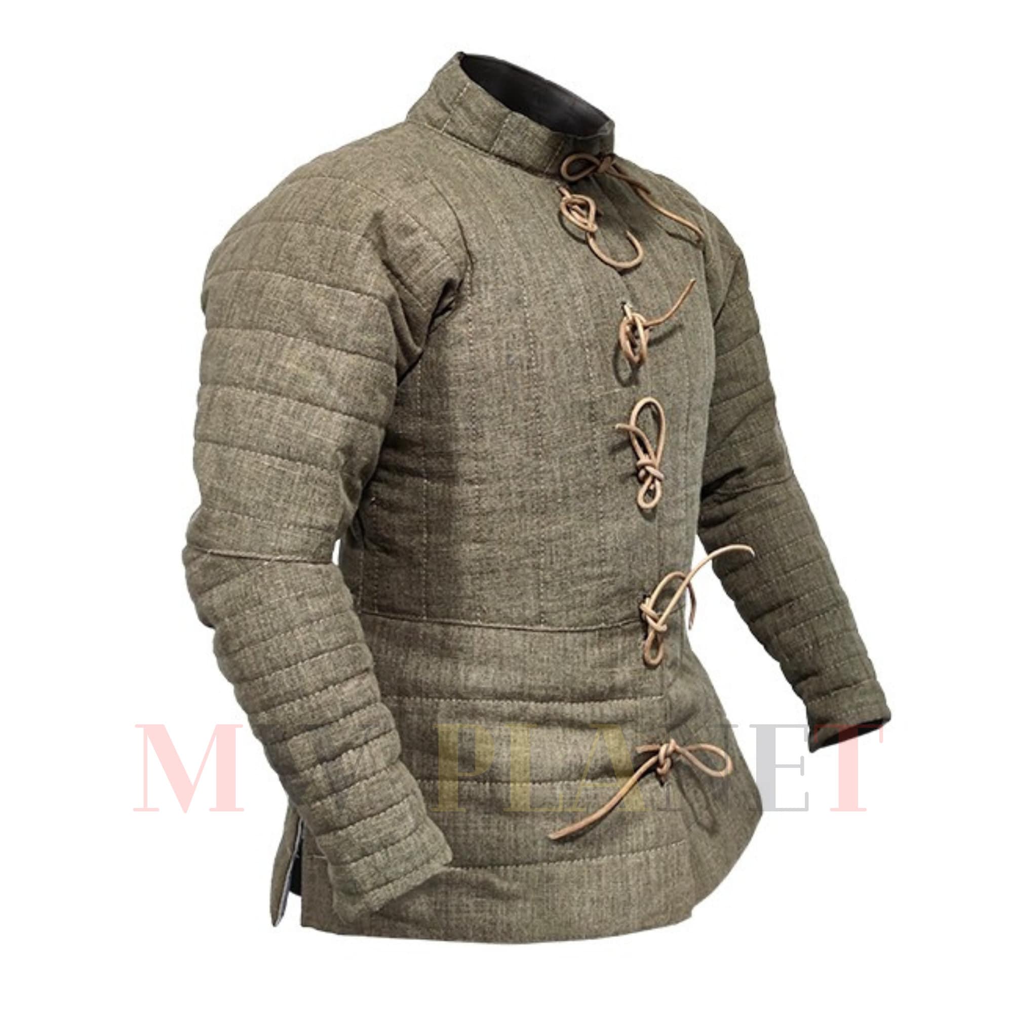 Mittelalterlich Dick Gepolsterter Mantel Gambeson Armor Baumwolle Stoffe  Creme