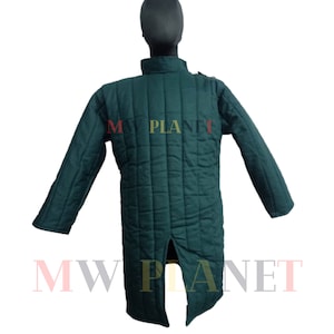 Medieval Viking Thick Long Gambeson - Full-Sleeve Long Cotton Aketon Armor, Thick Padded Jacket for Historical Reenactment, SCA & LARP Gift