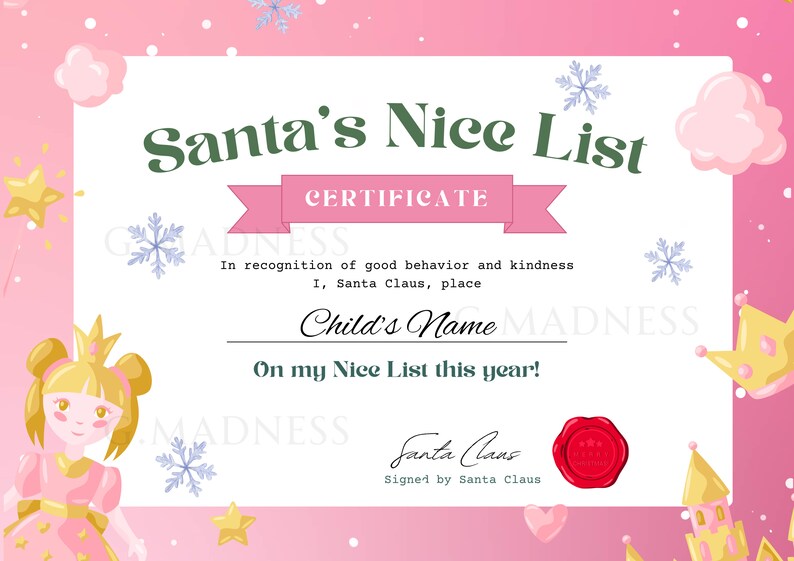 EDITABLE Official Nice List Certificate From Santa Claus North - Etsy ...