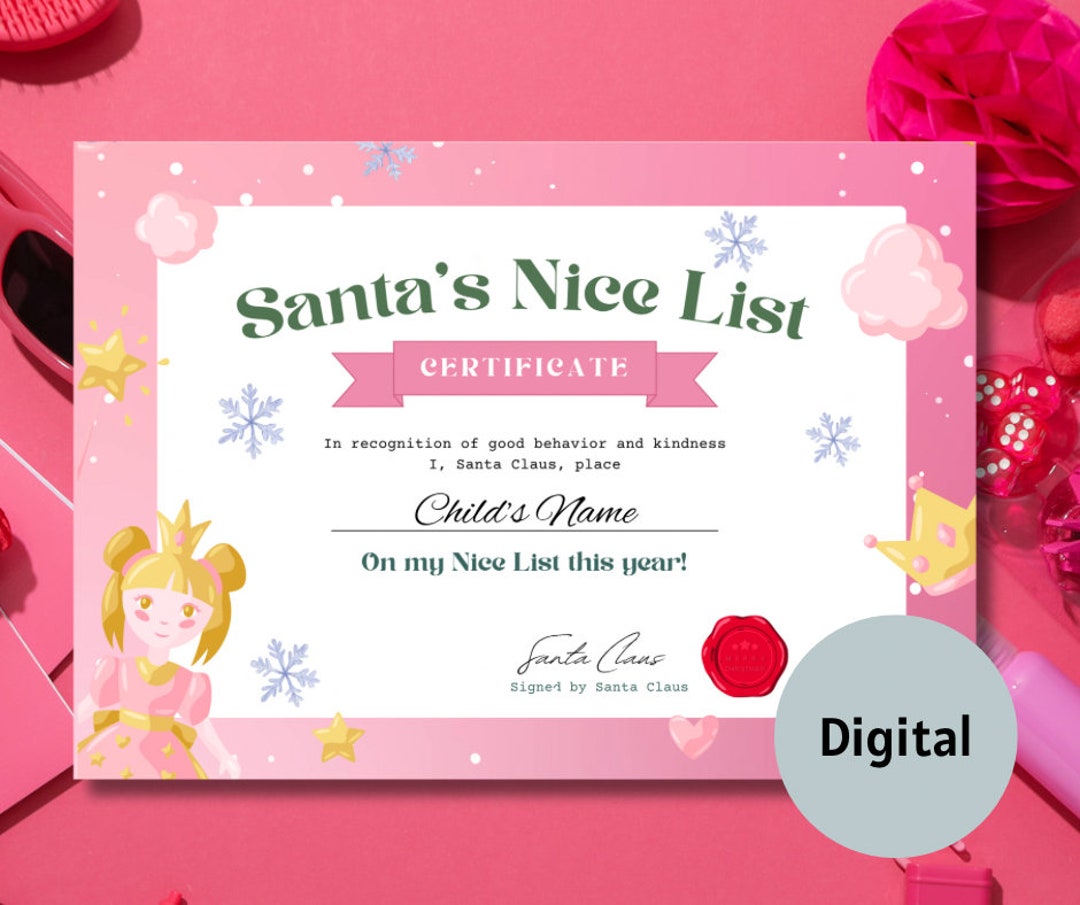 EDITABLE Official Nice List Certificate From Santa Claus North - Etsy ...