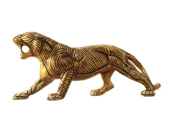 Fengsui Tiger /Jaguar White metal Gold Antiqe long lasting Polished statue For Home Decor & For Gifting