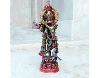 Lord Krishna Antique Brass truely hand painted Statue for Home & Temple