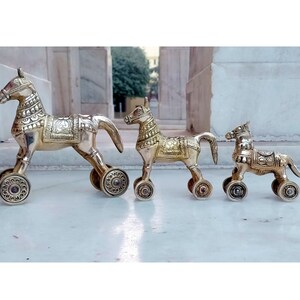 Horse on Wheel Set of 3 braas for Homme Decor & vastu