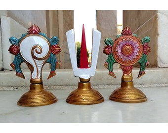 Shankh Chakra Namah Decorative pure brass hand painted for Home,Office & Room,Also Gift for House Warming hiight  around 14 cm weight 1 kg.