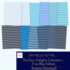 Blue Digital Paper-Bold Art Deco Scrapbook & Craft Patterns A4+US Printable-PNG Instant Download-The Deco Delights Collection