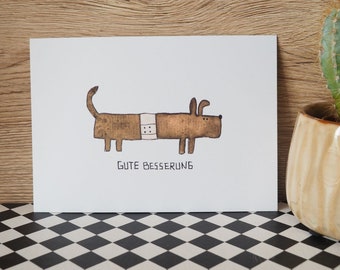 Gute Besserungs-Wuff / Genesung / Postkarte / Hund / Wuff / Alles Gute / Grußkarte / Aufmerksamkeit / Pflaster