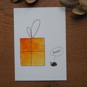 BOAH! Igel mit Geschenk Postkarte / Grußkarte / Geburtstagskarte / Geschenkkarte / Aufmerksamkeit / Feierlichkeit