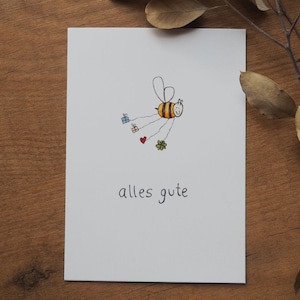 Alles Gute - Bienchen Postkarte / Grußkarte / Geburtstagskarte / Wünsche / Biene / All the best