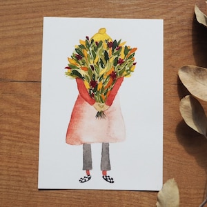 Blumenfrau Postkarte / Grußkarte / Geburtstagskarte / Geschenkkarte / Blumenstrauß / Dankeskarte
