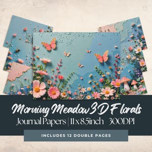 Carta per diario digitale floreale Blue Fairy, sfondi, dipinti, sfumati, fiori stampabili per scrapbooking e artigianato, farfalle