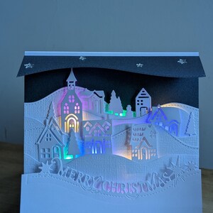 Tarjeta de pueblo navideño en 3D, tarjeta de recuerdo en caja para alguien especial