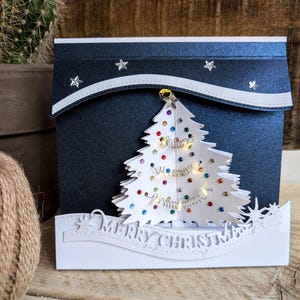 Boxed und personalisierte 3D Weihnachtsbaum Karte, Luxus Karte mit Lichterkette
