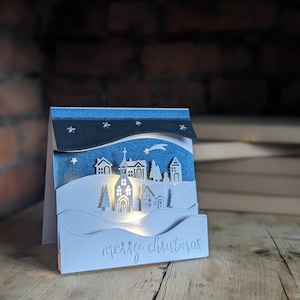 carte de Noël 3D faite main avec mini lumières LED | Illuminer le village de Noël