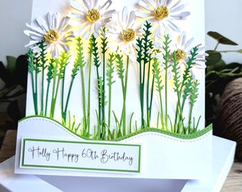Personalised Daisy Card with LED Lights, Handmade Floral Birthday Boxed Greeting