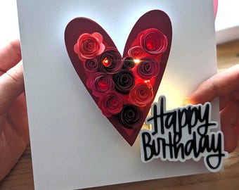 Personalised handmade 3d card with mini LED fairy lights
