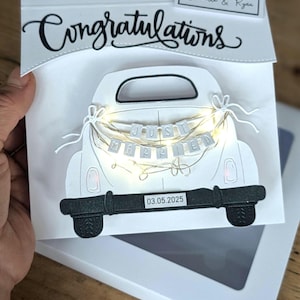 Carte de voiture de mariage lumineuse | Carte faite main personnalisée avec mini lumières LED | souvenir avec boîte