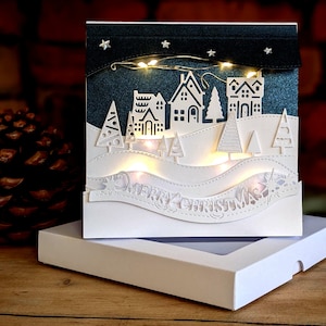 Handmade 3D Christmas card| decoration| keepsake Christmas village with LED lights