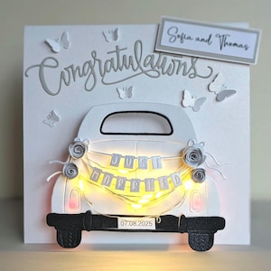 Tarjeta de boda de lujo personalizada con mini luces LED, tarjeta de recuerdo hecha a mano con caja de regalo.