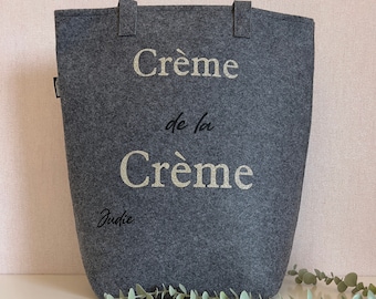 Filzshopper / Filztasche / Einkaufstasche aus Filz / grau mit Glitzer / mit Wunschnamen / Geschenk Oma Mutter Freundin / Geschenk Muttertag