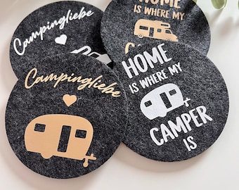 Untersetzer aus Filz / Geschenk für Camper / Campingliebe / Glasuntersetzer Camping / Zubehör Camping / Wohnwagen / Wohnmobil / Wohnanhänger