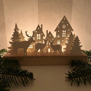 Forest of Lights Light House Light House Decorative House Christmas Decoration on Wooden Strip Forest Animals City of Lights