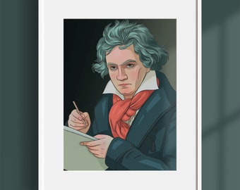 Ludwig Van Beethoven portrait, classic musician poster, digital download, wall art, for classic music lovers