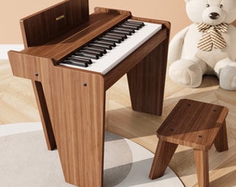 37 keys minimalism walnut color wooden mini piano toy with a chair for piano beginners - A brilliant gift ideas for kids