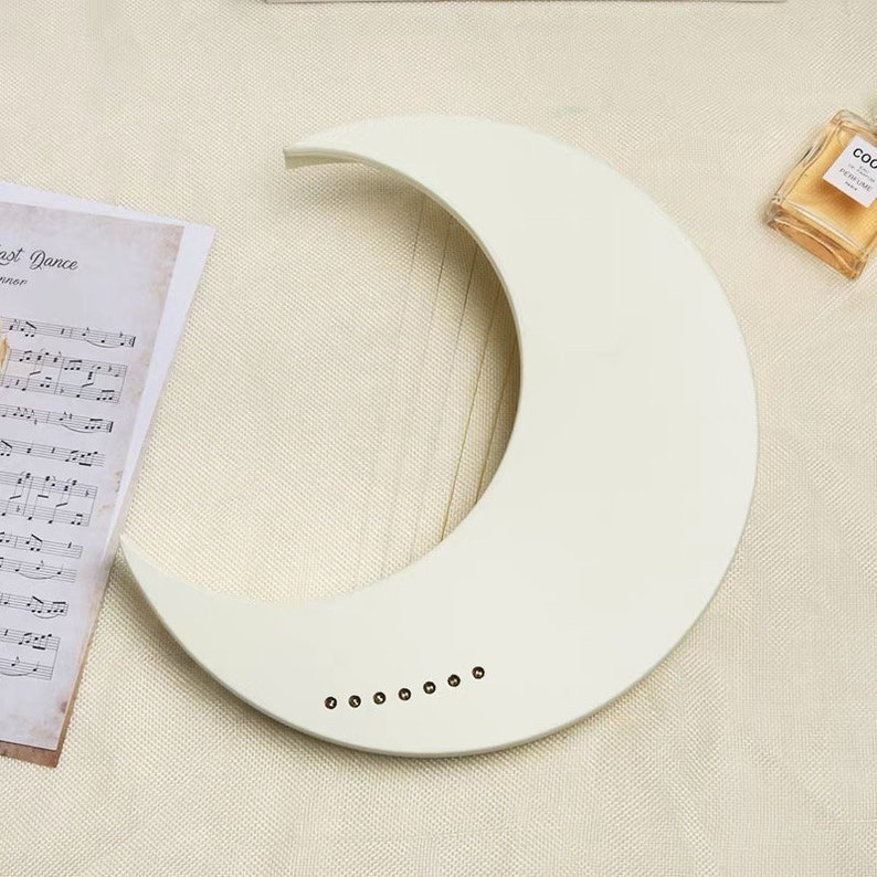 7 strings Lyre, mini wooden white moon harp, great music gift for children, for Lyre beginners image 6