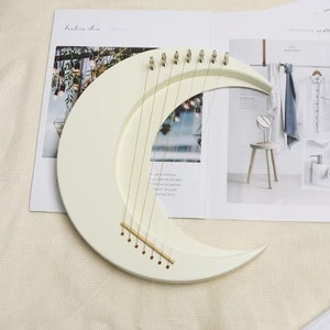 7 strings Lyre, mini wooden white moon harp, great music gift for children, for Lyre beginners image 5