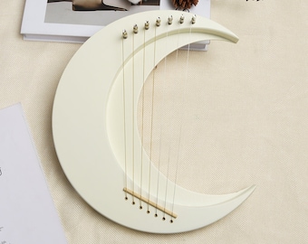 7 strings Lyre, mini wooden white moon harp, great music gift for children, for Lyre beginners