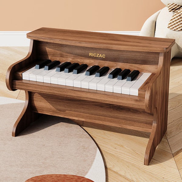 Mini piano de juguete de madera de color nogal minimalista de 25 teclas para principiantes de piano: una brillante idea de regalo para sus bebés o niños