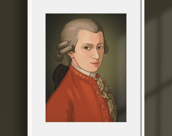 Wolfgang Amadeus Mozart portrait, classic musician poster, digital download, wall art, for classic music lovers