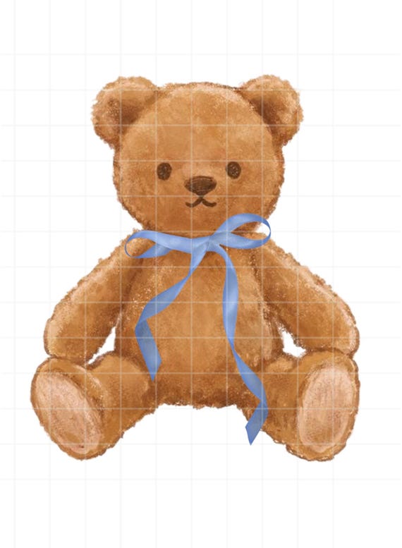 Lindo oso de peluche con lazo azul, clipart de oso de peluche PNG - Main Image