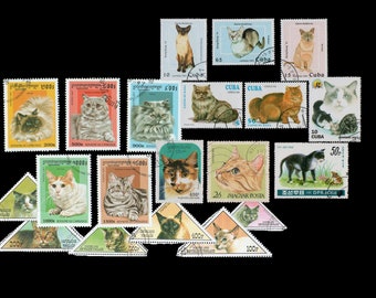 Cat Postage Stamps, Vintage Stamps, Postage Stamp Digital Download, Vintage Old Sticker, Cute Cats Scrapbook Printable