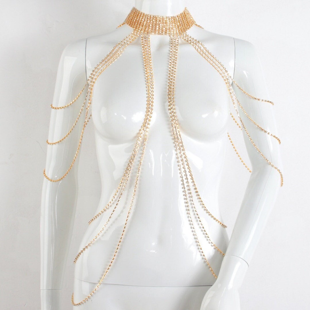 Rhinestone Shoulder Chain With Necklace Multi Layer Body - Etsy