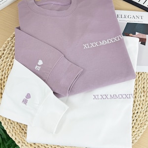 Embroidered Roman Numeral Sweatshirt | Custom Matching Couples Sweatshirt | Valentines Day Gift for Her l Anniversary Gifts for Him
