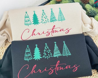Christmas Tree Embroidered Sweatshirt, Embroidered Christmas Crewneck Sweatshirt, Christmas Embroidery Sweatshirt for women