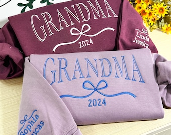 Embroidered Grandma Sweatshirt with Grandkids Name on Sleeve | Nana Sweatshirt | Birthday Gift for Grandma | Christmas Gift for Mom, Grandma