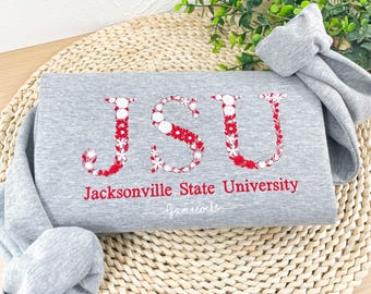 Custom College Embroidered Sweatshirt, Floral Letter Embroidered Hoodie, College University High School Crewneck, Graduation Gift For Friend