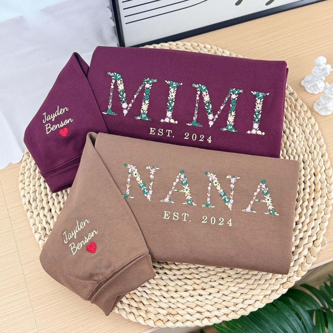 Custom Embroidered Mimi Sweatshirt With Floral Letters Personalized ...