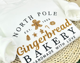 Christmas GINGERBREAD BAKERY crewneck sweatshirts, holiday sweater, christmas sweater, embroidered sweatshirt, gingerbread, Santa, gift