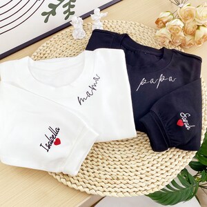 Personalized Mama Dada Sweatshirts | Embroidered Name with Heart on Sleeve | Pregnancy Reveal | New Parent Gift | Mother&#39;s Day