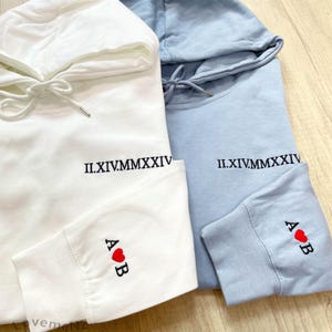 Customized embroidered Couple hoodie, Roman Numerals hoodie, Anniversary Date, Wedding Date, valentines Day Matching Couples Sweatshirt