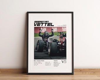 Sebastian Vettel RedBull F1 Poster: Retro Recycled Cotton Canvas Print