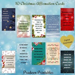Cartes Esprit de Noël, Mantras joyeux pour les fêtes, Ambiances positives pour Noël, Traîneau des affirmations du père Noël, Cartes d'encouragement pour les fêtes, Positifs