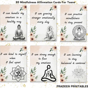 Cartes d'affirmation de pleine conscience pour adolescents, Cartes d'affirmation positive pour adolescents, Bouddha apaisant, Régulation des émotions, Cartes de santé mentale pour adolescents