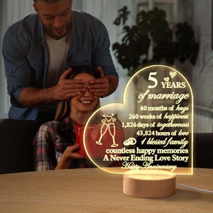 Heart Shaped Acrylic Night Light Anniversary Gift Romantic LED Lamp for Home Decor Bedroom Gift for Couples