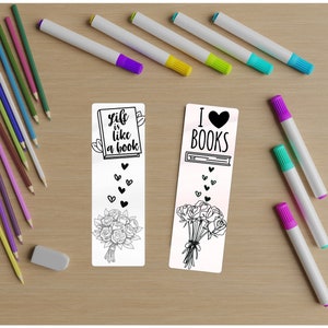 Floral Book Quote Colouring Bookmarks: DIY Printable Gift (PNG) - Etsy